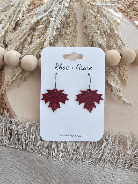 Fall Maple Leaf Earrings - Dark Red