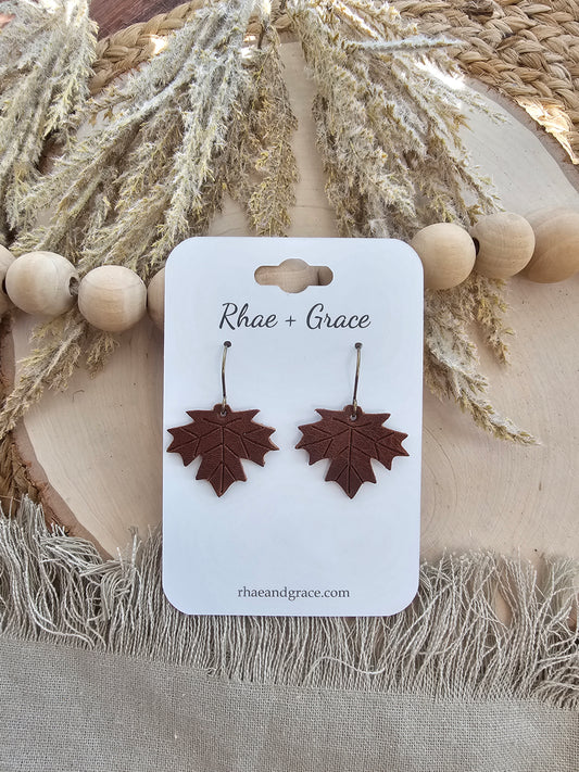 Fall Maple Leaf Earrings - Dark Brown