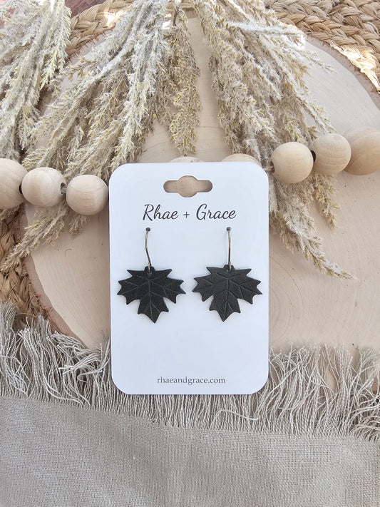 Fall Maple Leaf Earrings - Dark Green