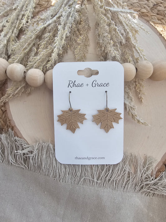 Fall Maple Leaf Earrings - Tan