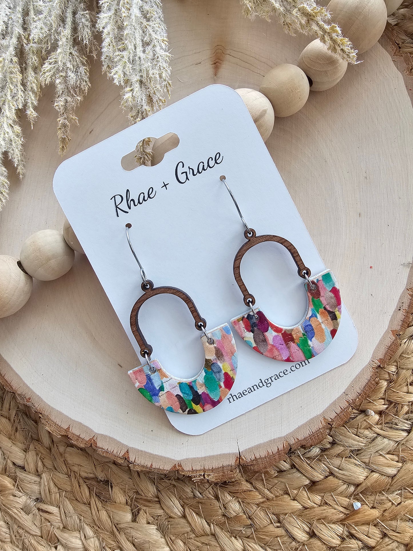 Colorful Confetti Inverted Arch Leather Earrings