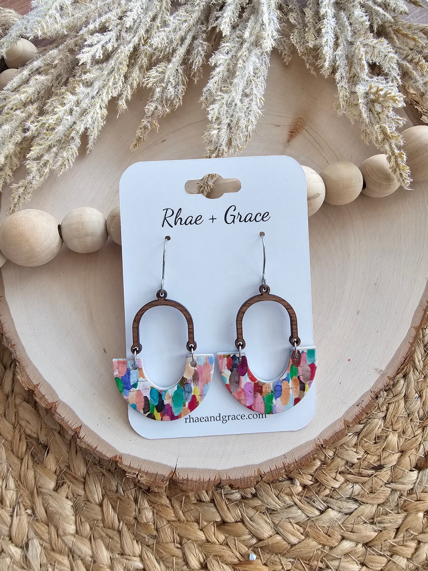 Colorful Confetti Inverted Arch Leather Earrings