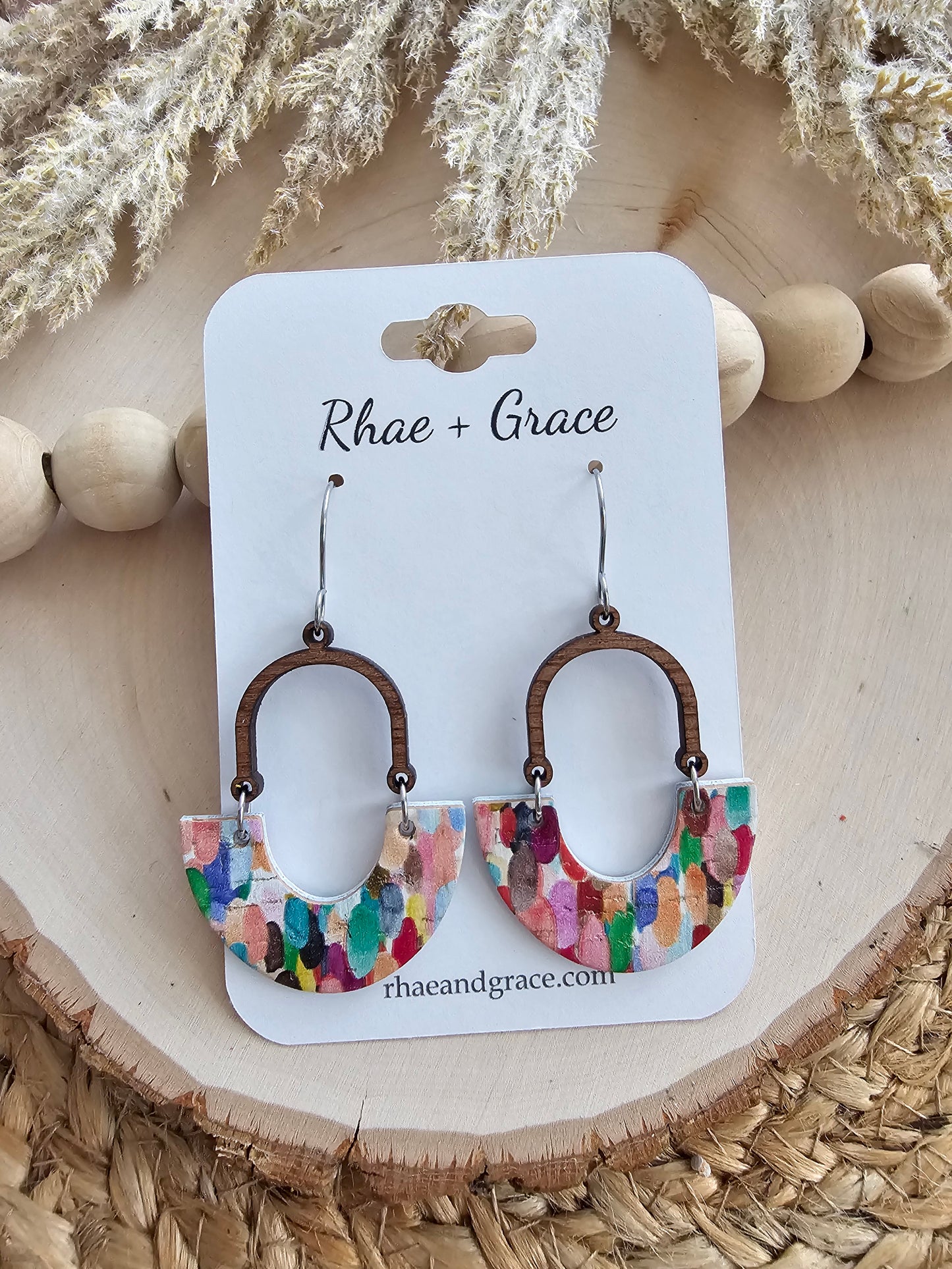 Colorful Confetti Inverted Arch Leather Earrings