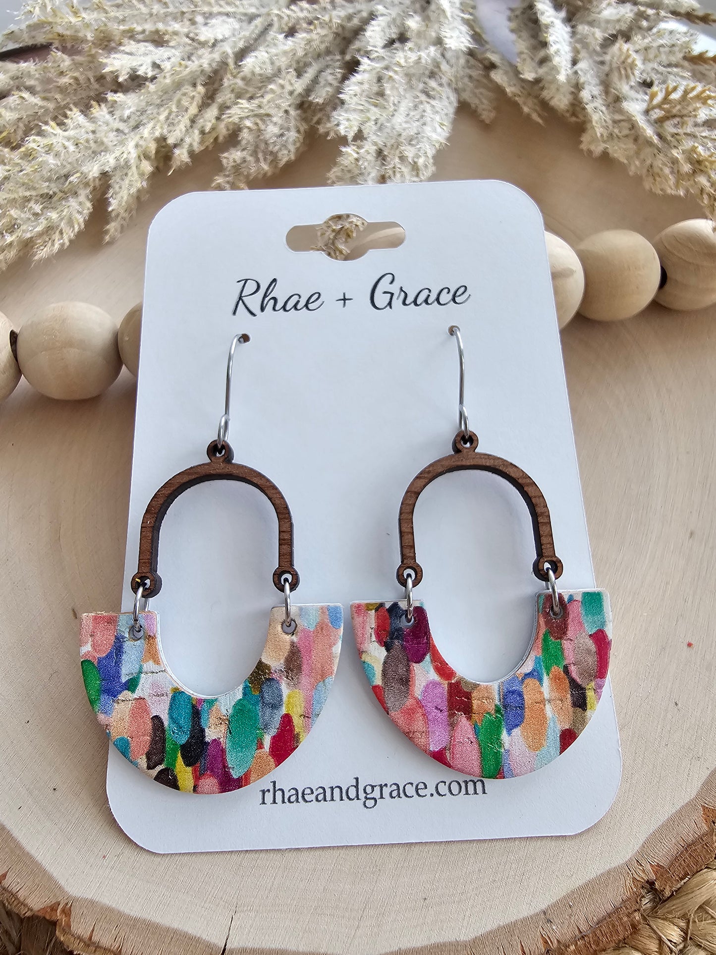 Colorful Confetti Inverted Arch Leather Earrings