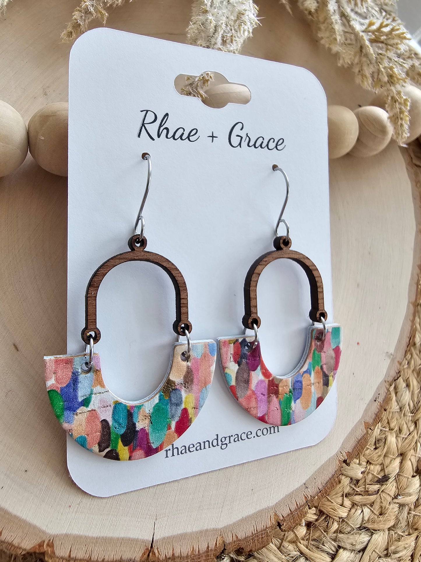 Colorful Confetti Inverted Arch Leather Earrings