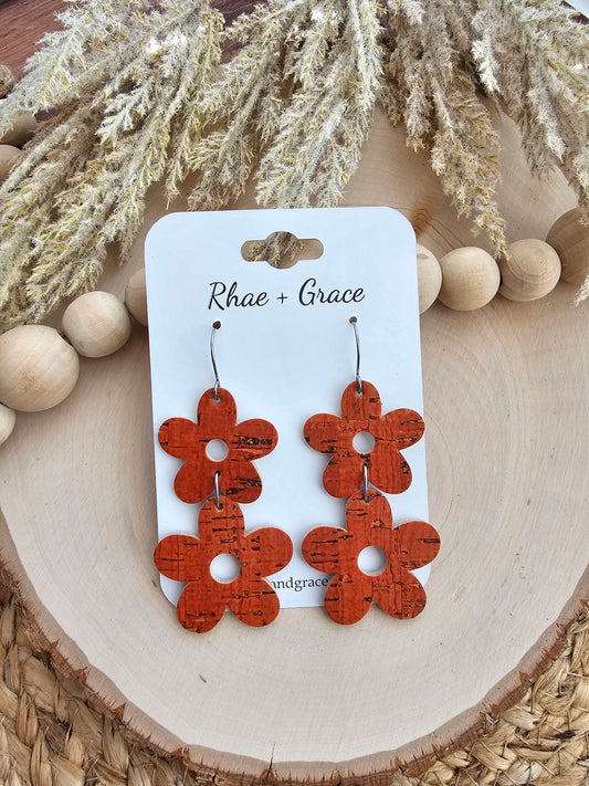 Orange Stacked Flower Earrings