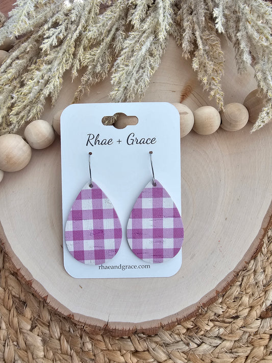 Violet & White Buffalo Plaid Teardrop Earrings - Medium
