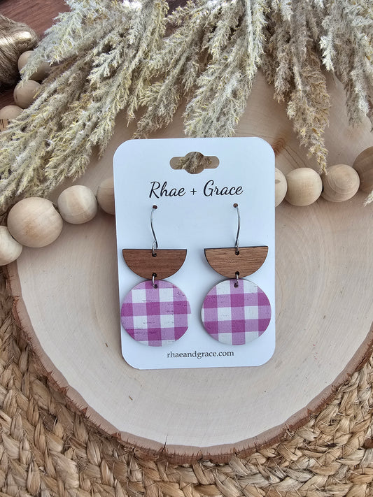 Violet Gingham Circle Earrings