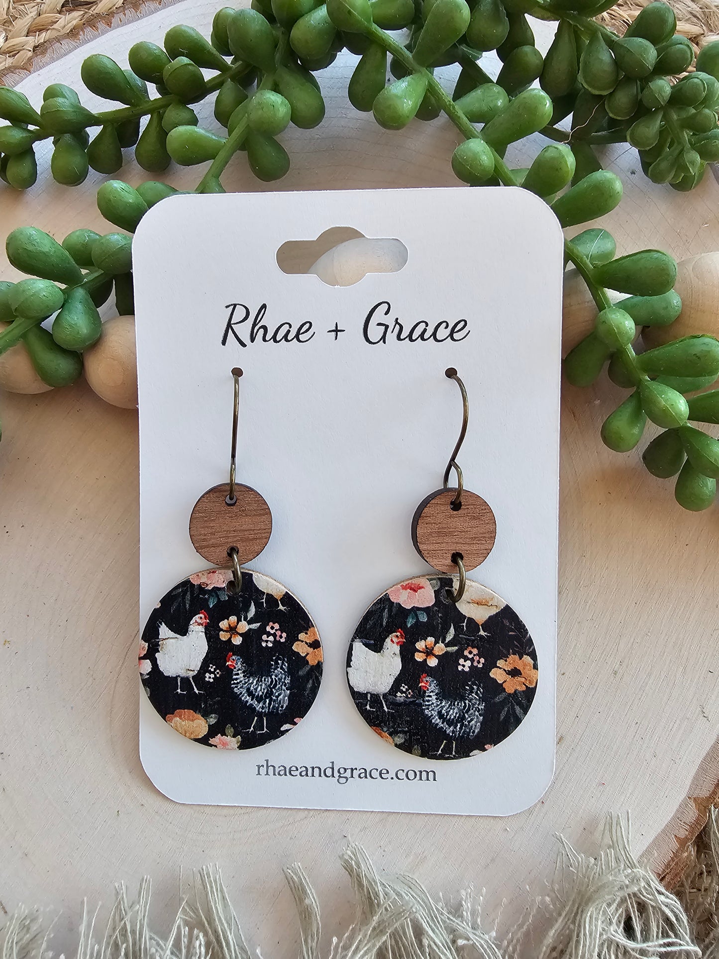 Floral Chicken Circle Drop Earrings