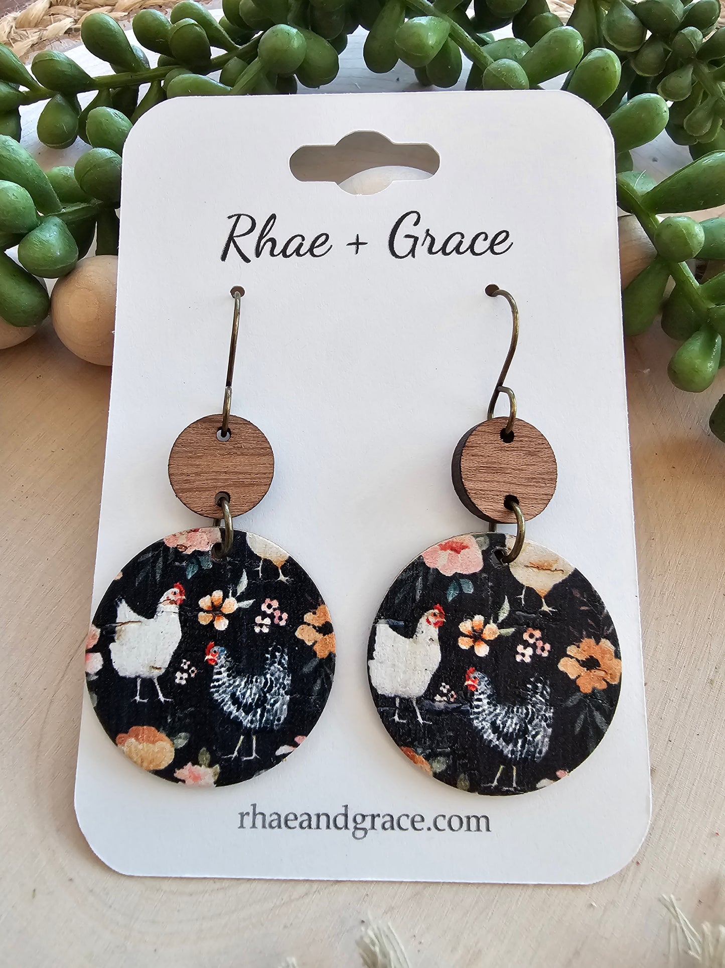 Floral Chicken Circle Drop Earrings