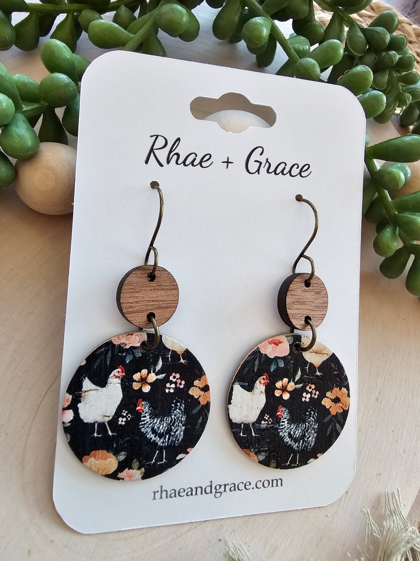 Floral Chicken Circle Drop Earrings