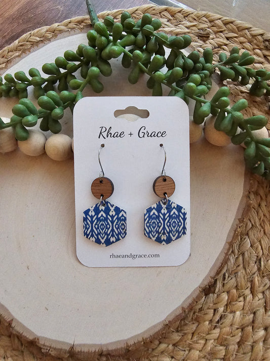 Blue & White Hexagon Earrings