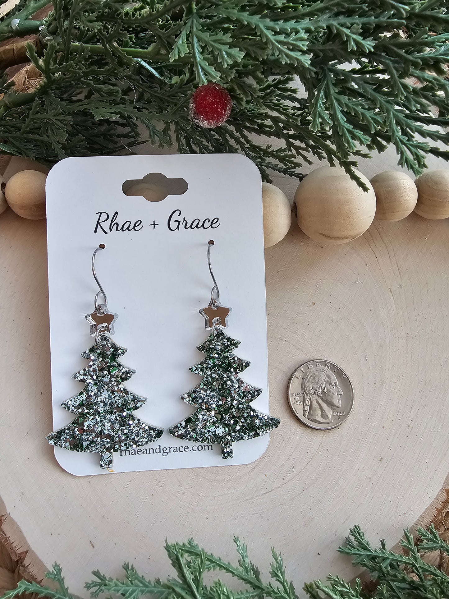 Green & Silver Glitter Christmas Tree Earrings