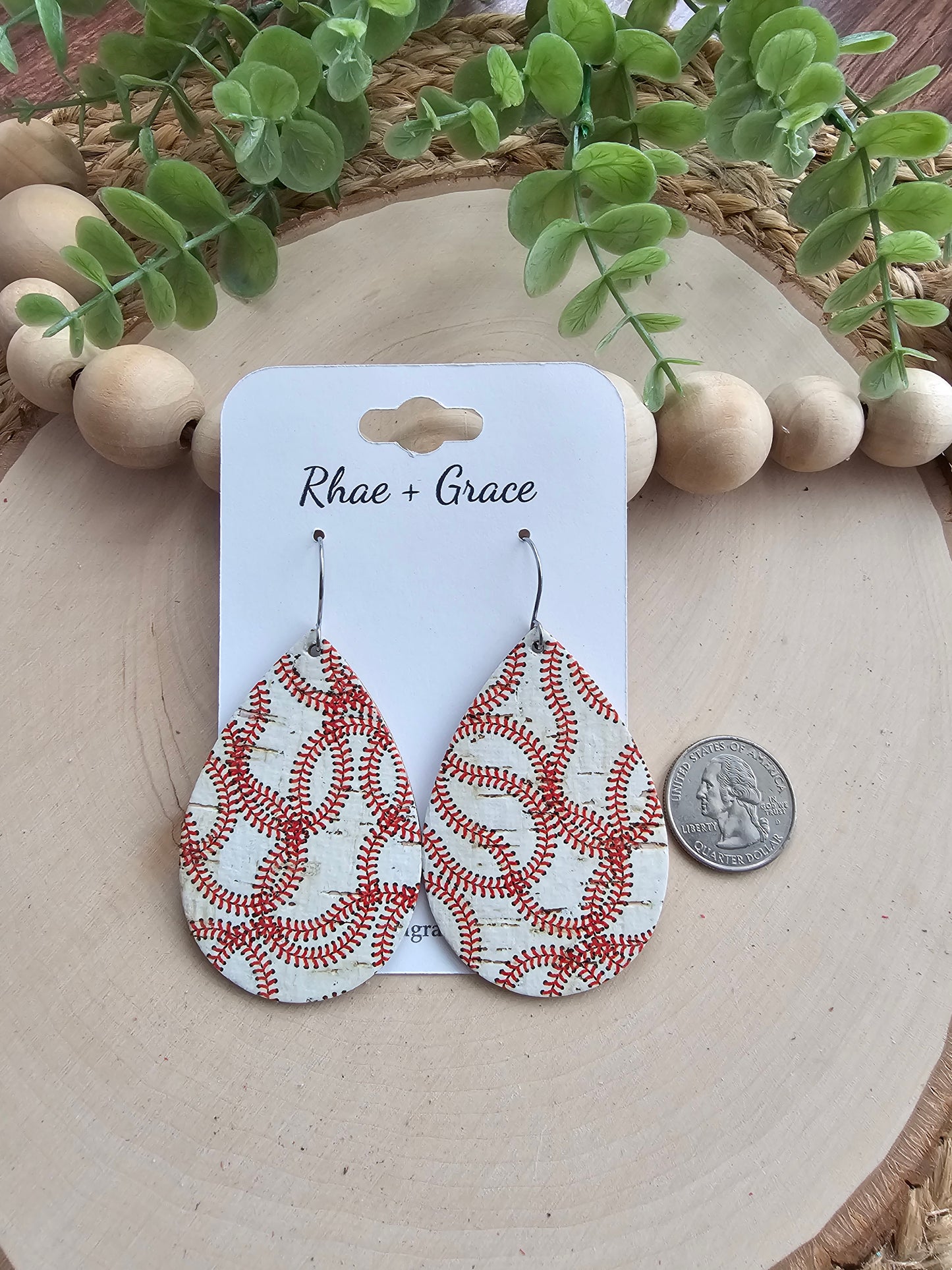 Baseball Teardrop Earrings - Large