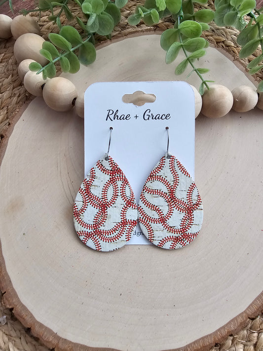 Baseball Teardrop Earrings - Large