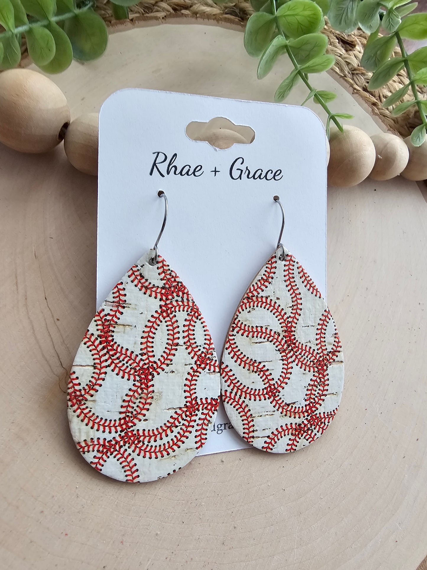 Baseball Teardrop Earrings - Large