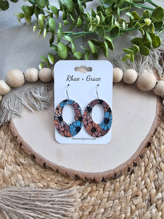 Boho Daisies Chunky Oval Earrings