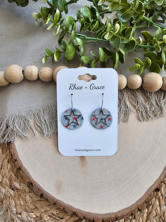 Lady Liberty Star Circle Earrings