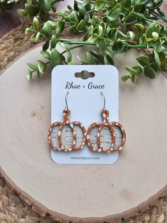 Tan and Orange Spotted Pumpkin Earrings