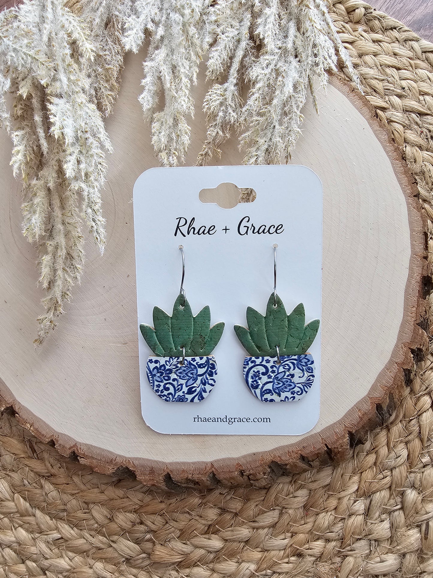 Blue & White China Potted Plant Earrings