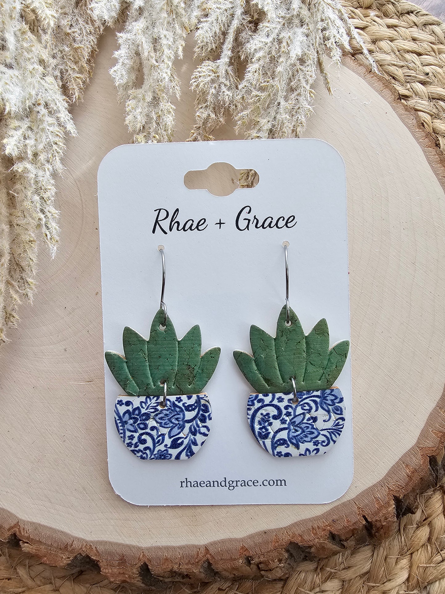 Blue & White China Potted Plant Earrings