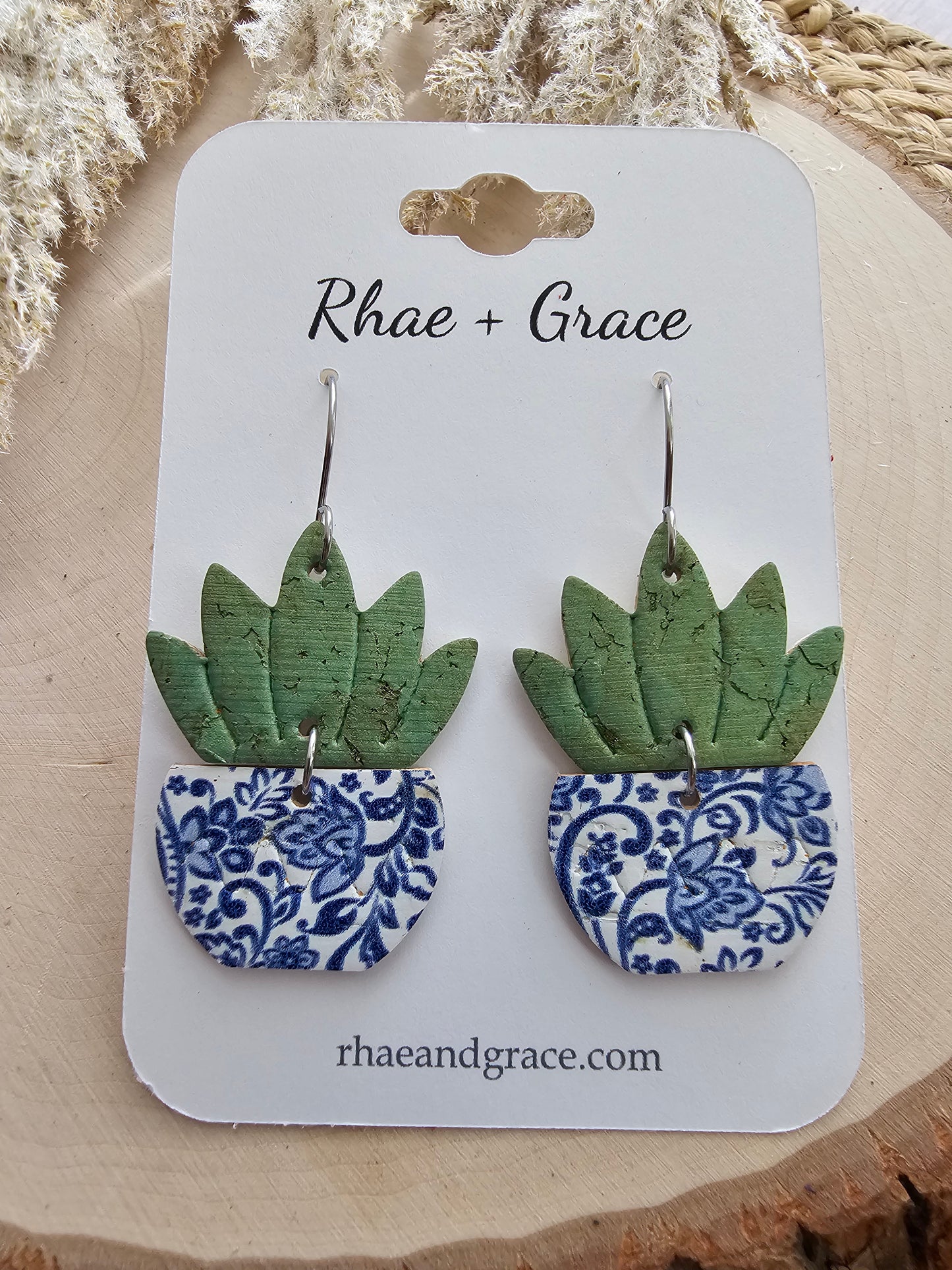 Blue & White China Potted Plant Earrings