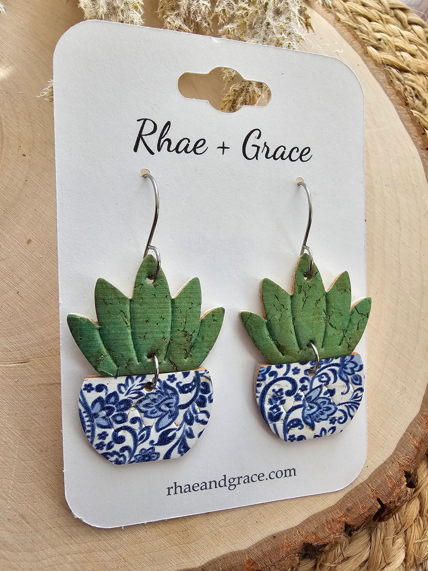 Blue & White China Potted Plant Earrings