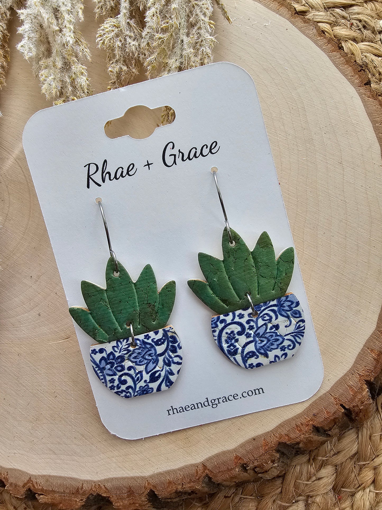 Blue & White China Potted Plant Earrings