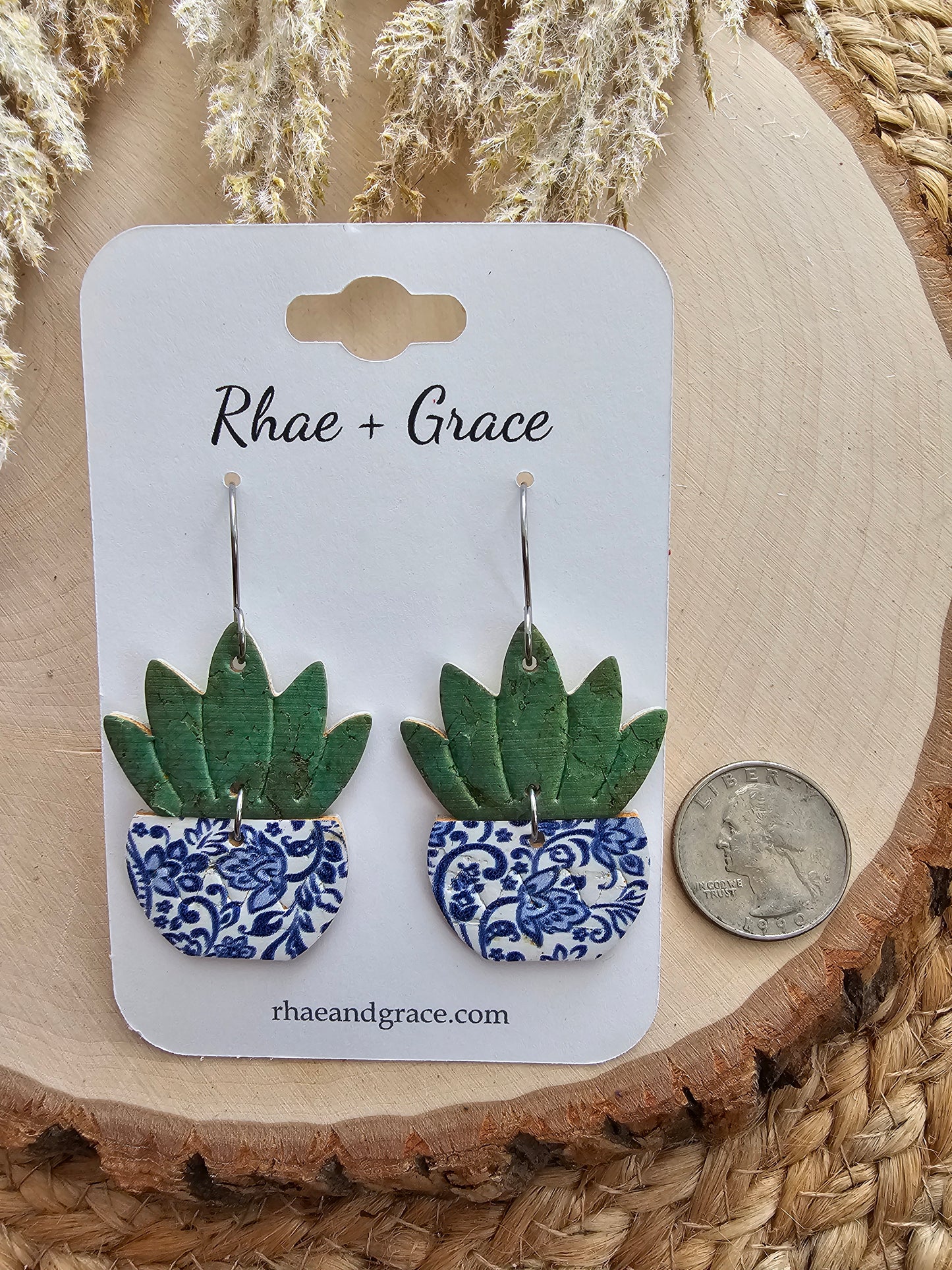 Blue & White China Potted Plant Earrings