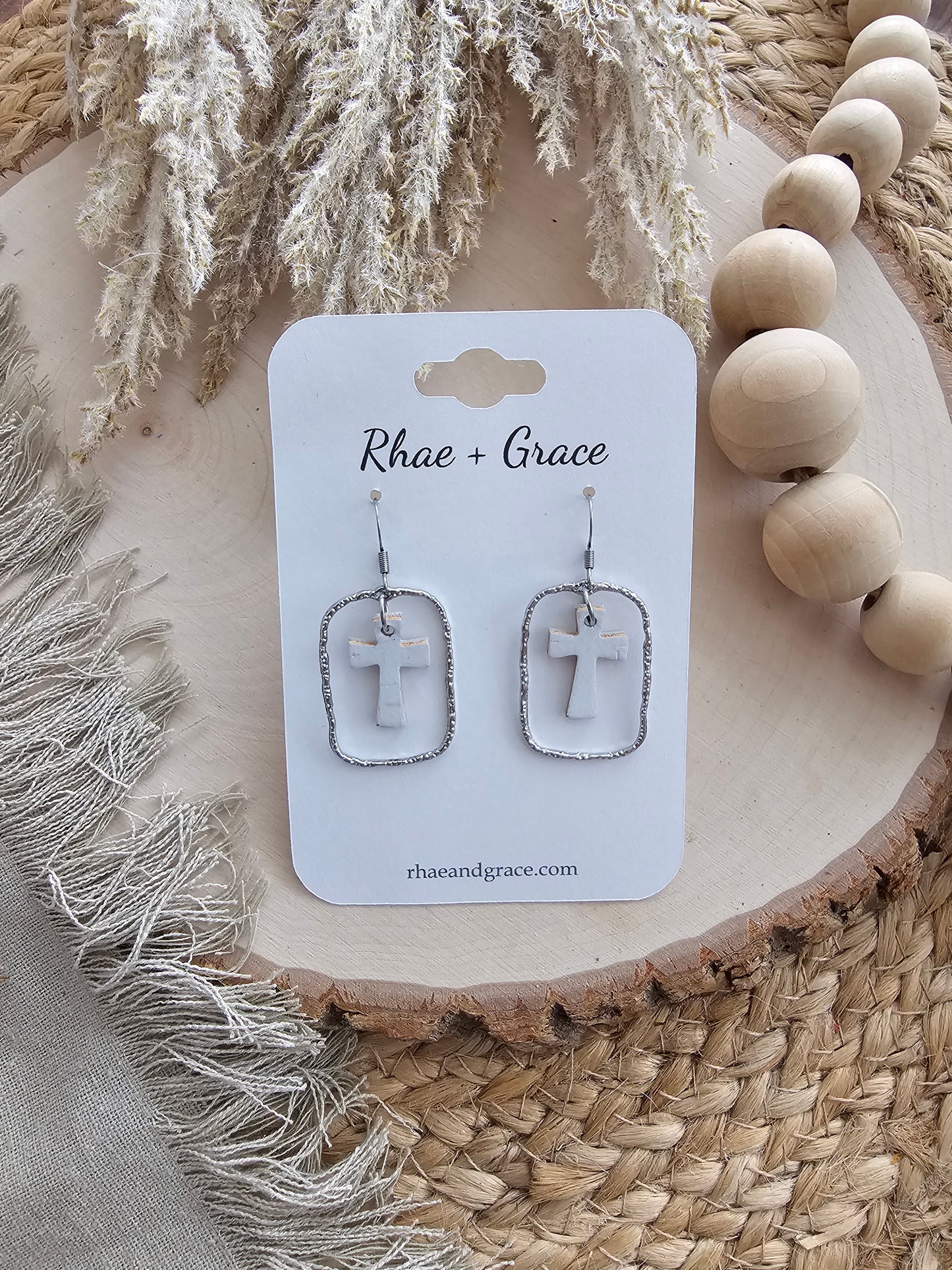 White & Silver Dainty Cross Earrings