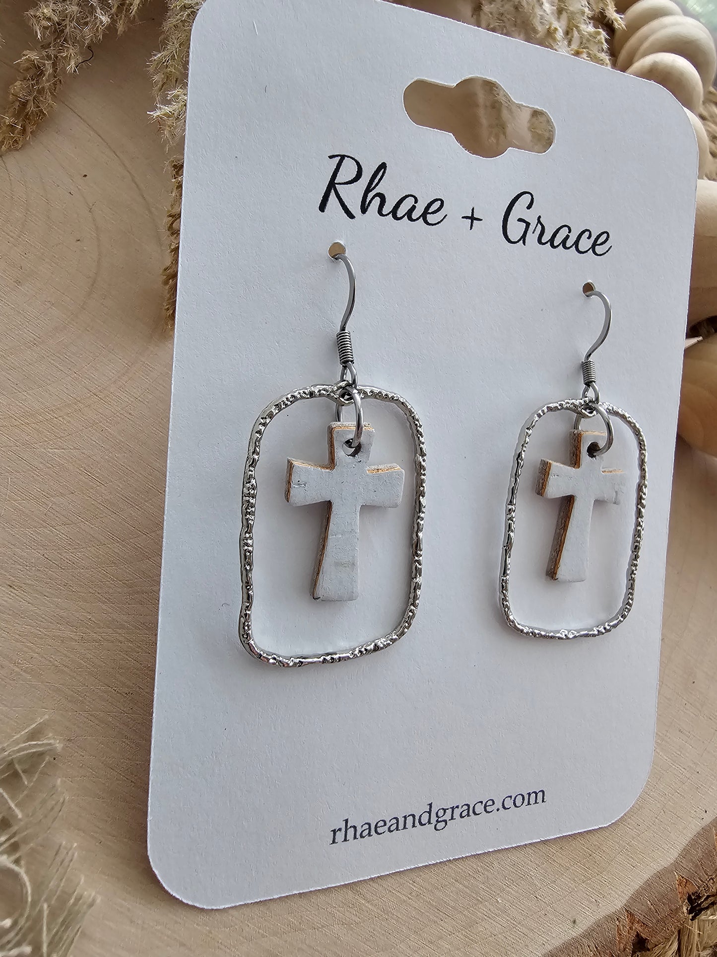 White & Silver Dainty Cross Earrings