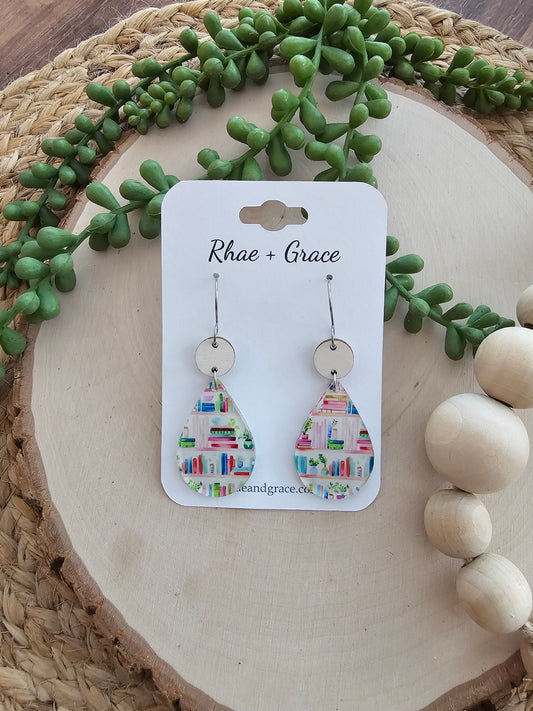 Book Lover & Plants Acrylic Teardrop Earrings