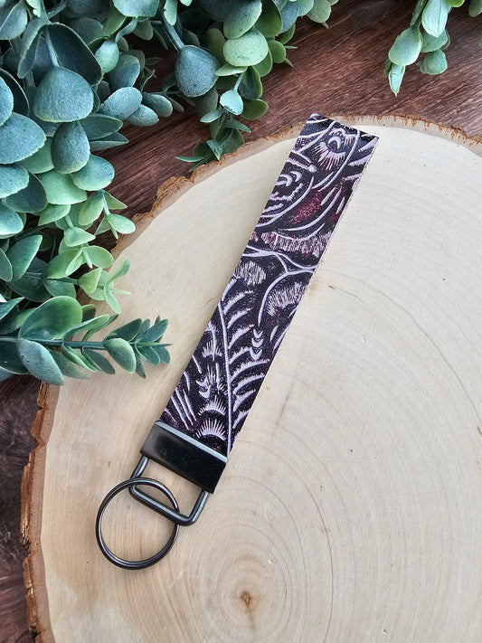 Amethyst Purple Tooled Wristlet Keychain/Key Fob