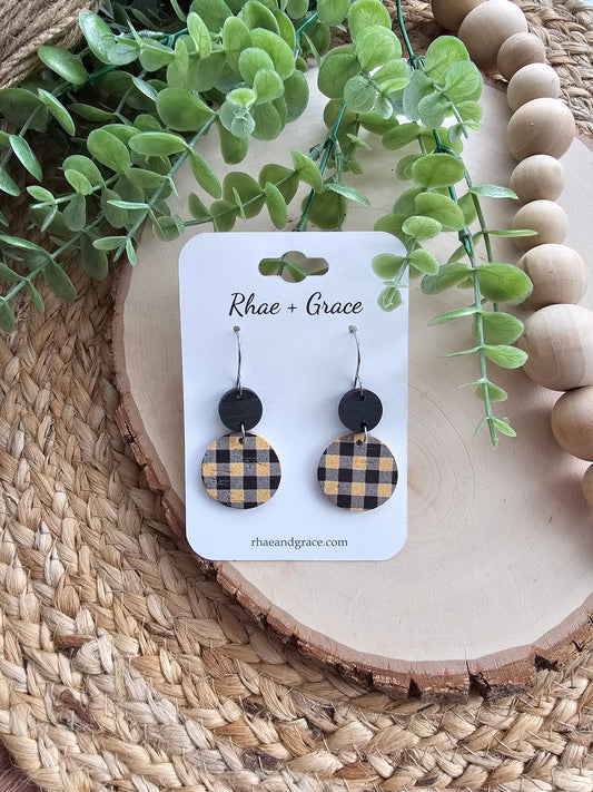 Bumblebee Plaid Circle Drop Earrings
