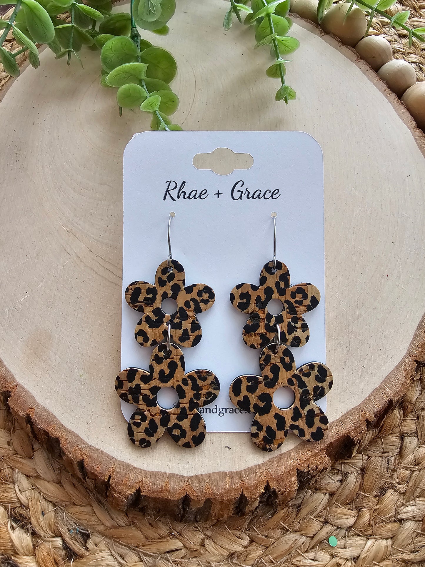 Leopard Print Stacked Flower Earrings