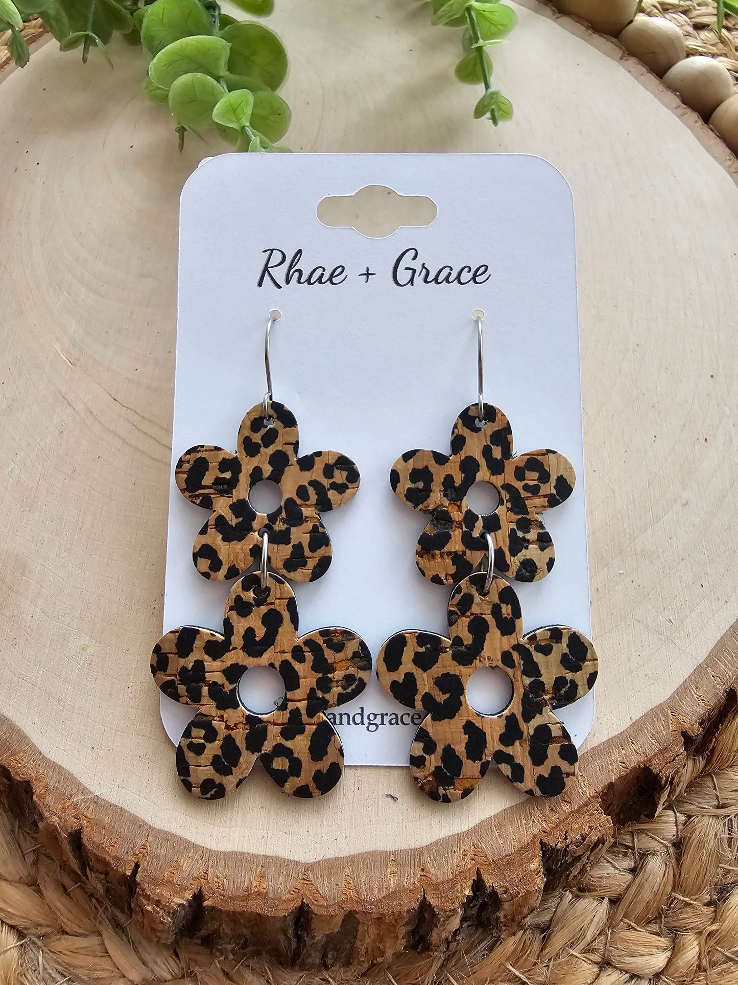 Leopard Print Stacked Flower Earrings