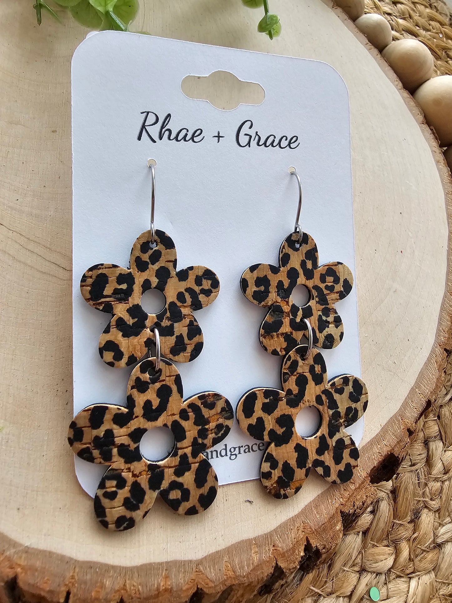 Leopard Print Stacked Flower Earrings