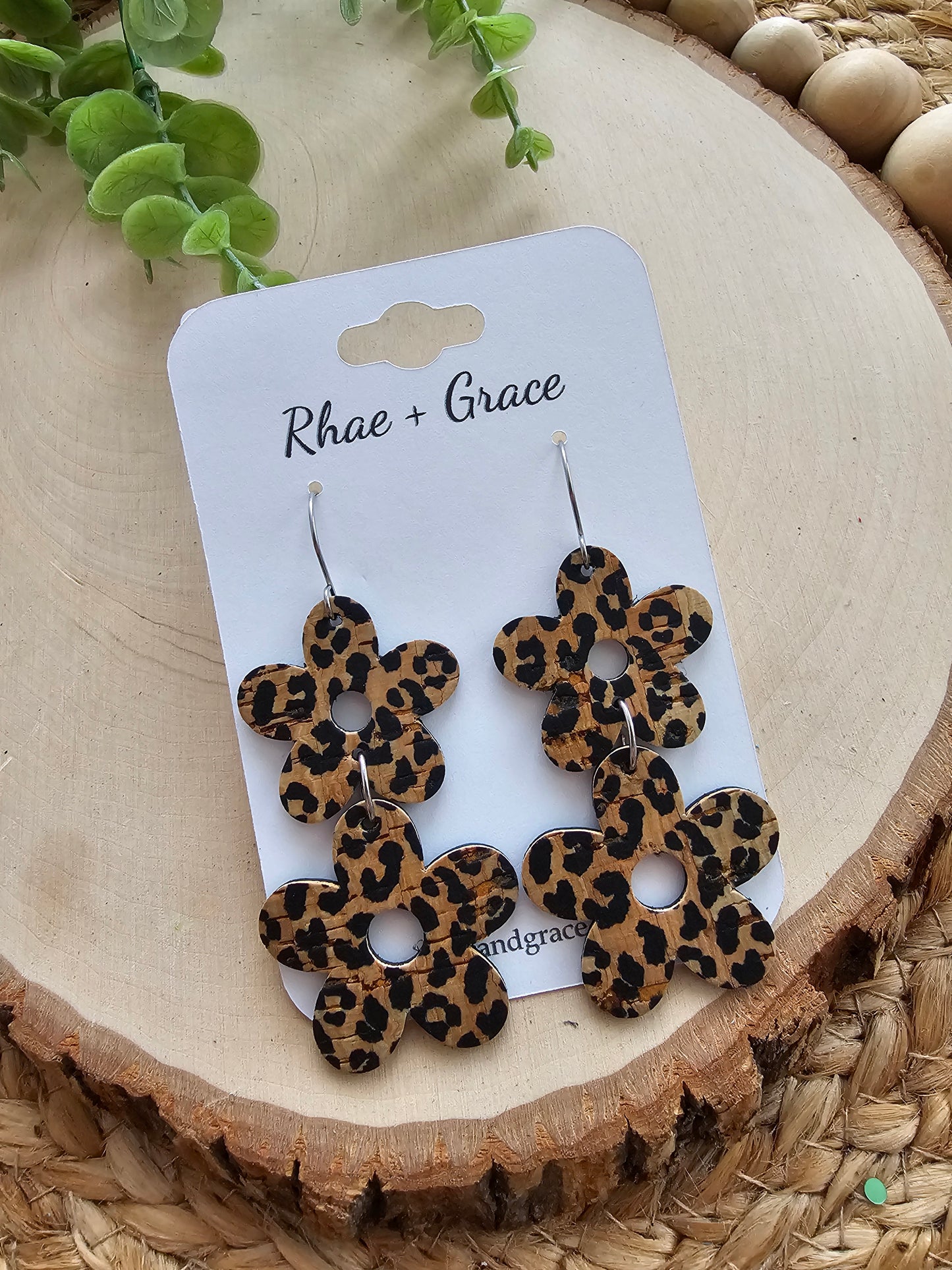 Leopard Print Stacked Flower Earrings