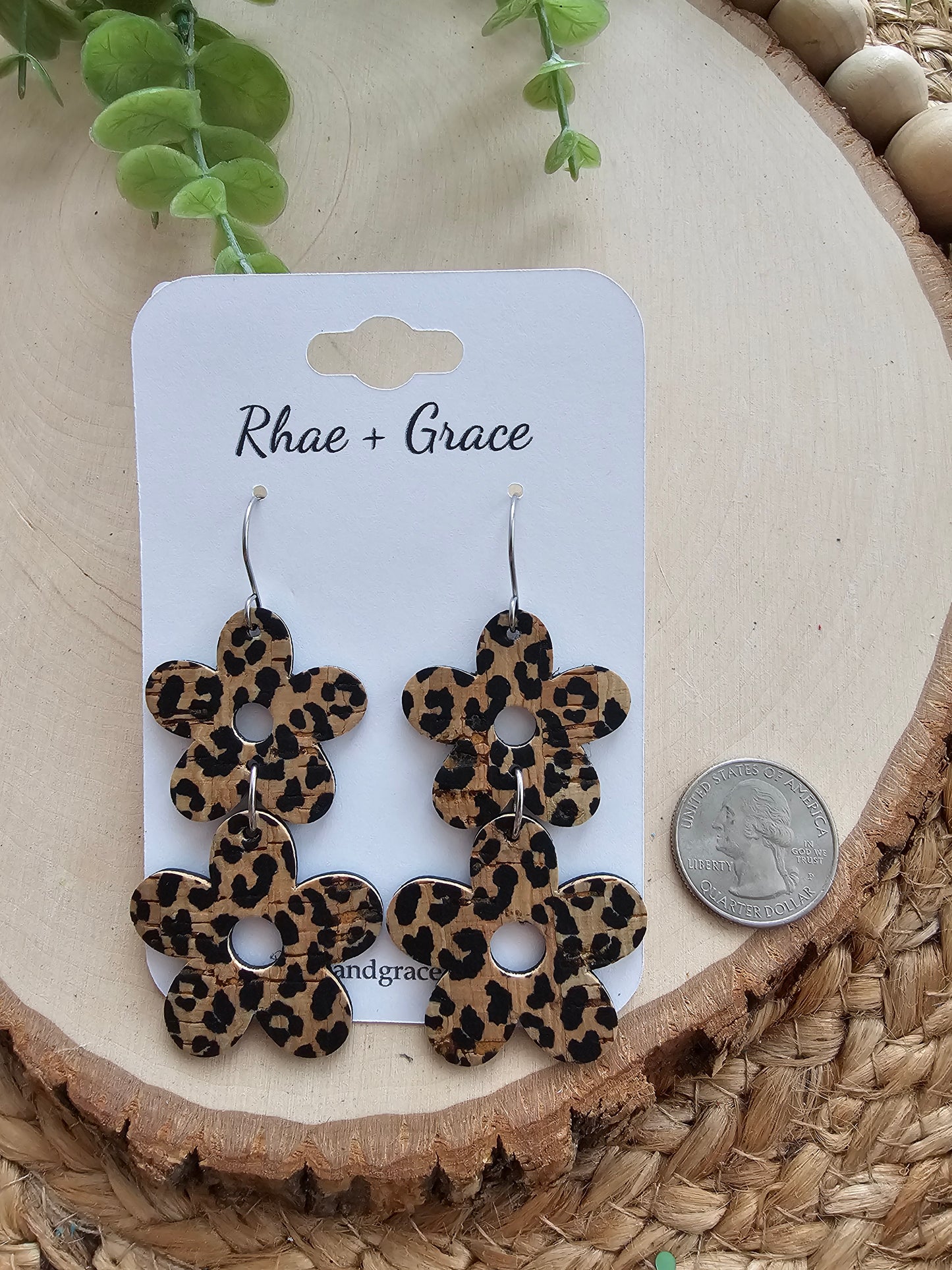 Leopard Print Stacked Flower Earrings