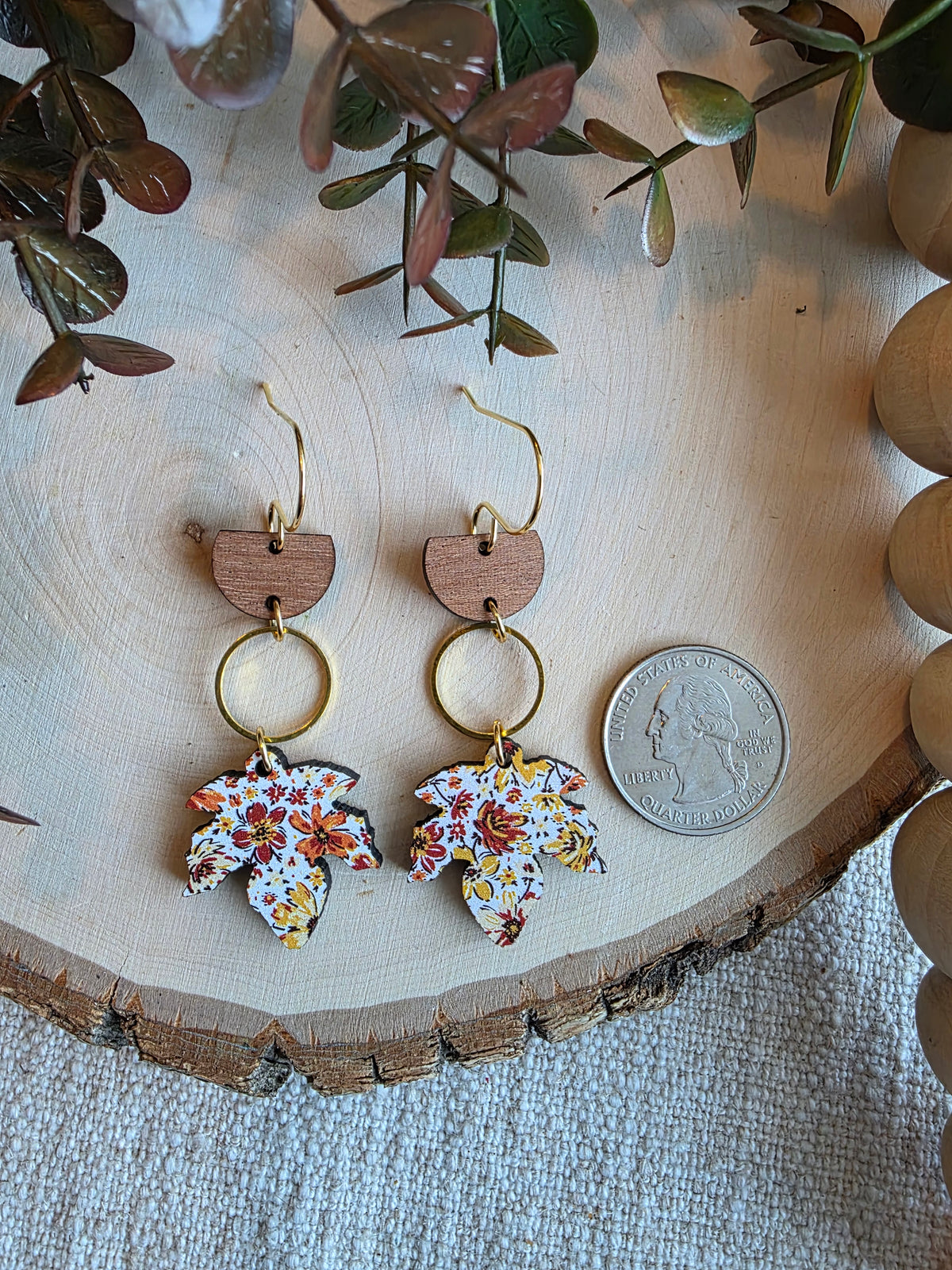 Vintage Floral Maple Leaf Dangle Earrings