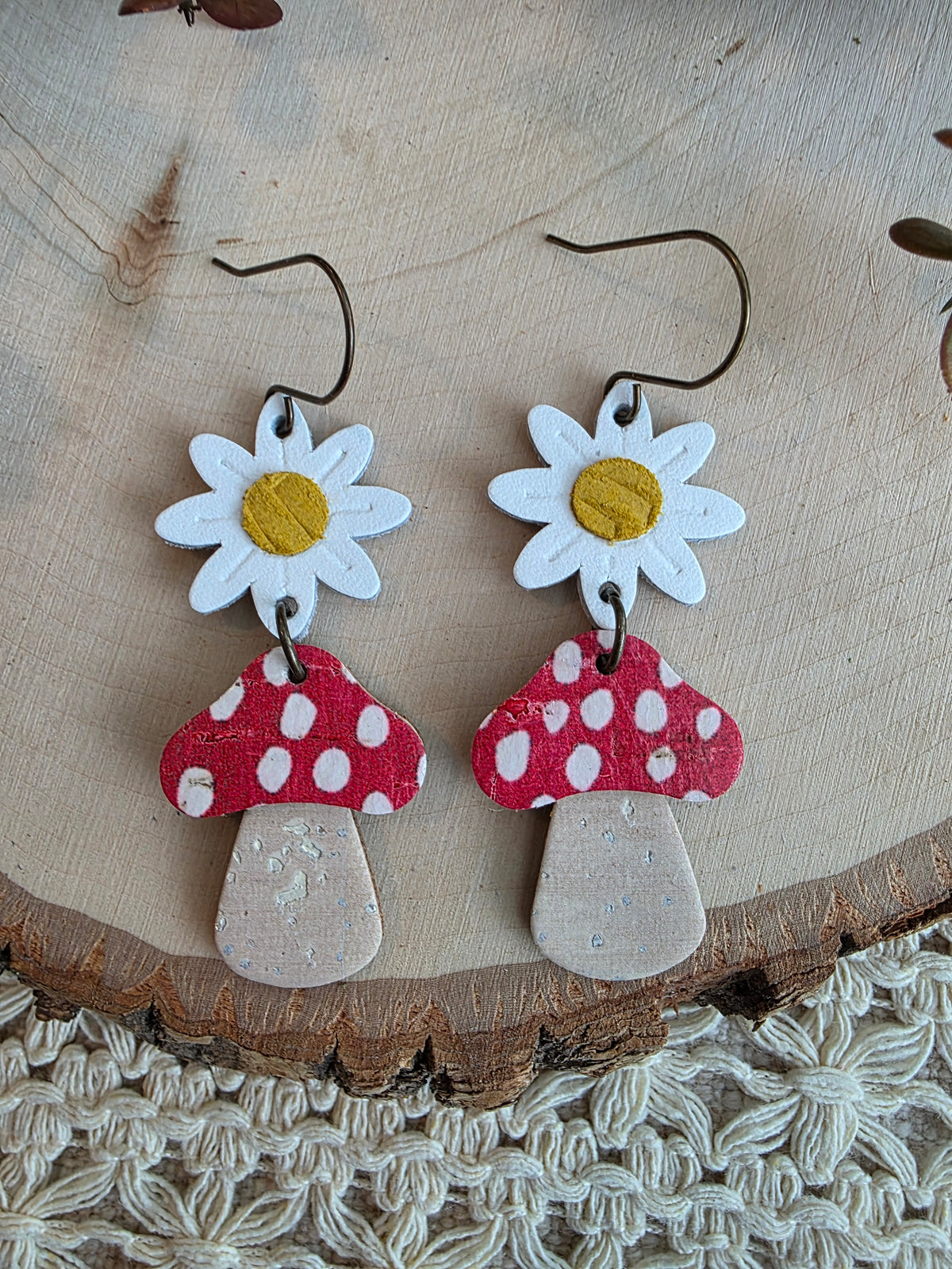 Whimsical Toadstool Earrings - Red