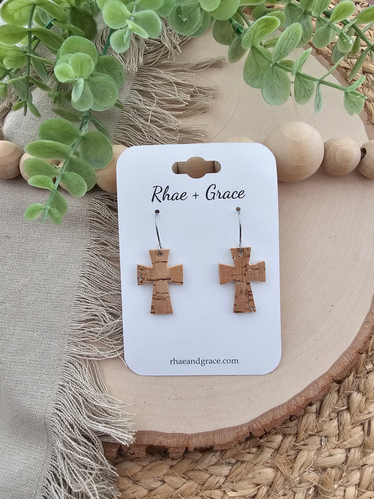 Natural Cork Cross Earrings - Small