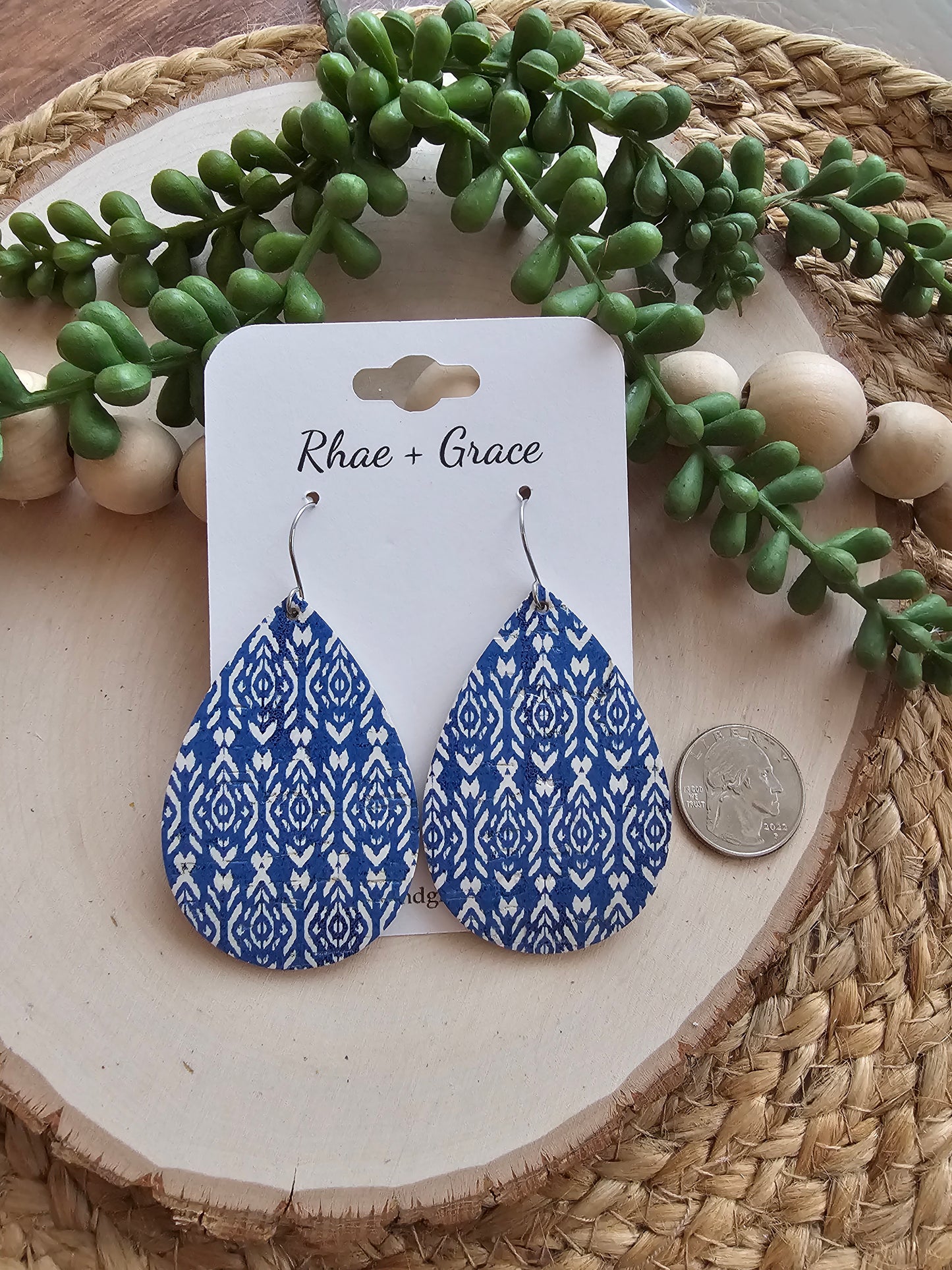 Blue & White Teardrop Earrings - Large