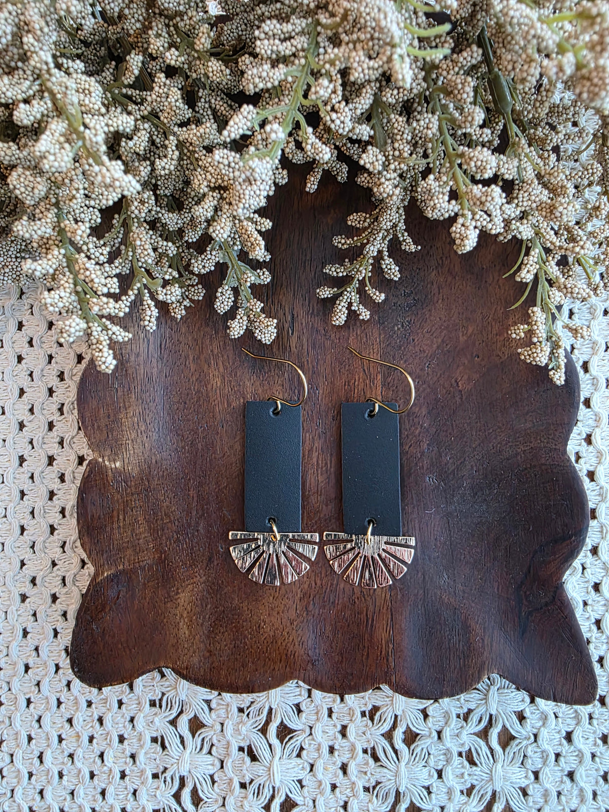 Black & Gold Sunray Bar Earrings