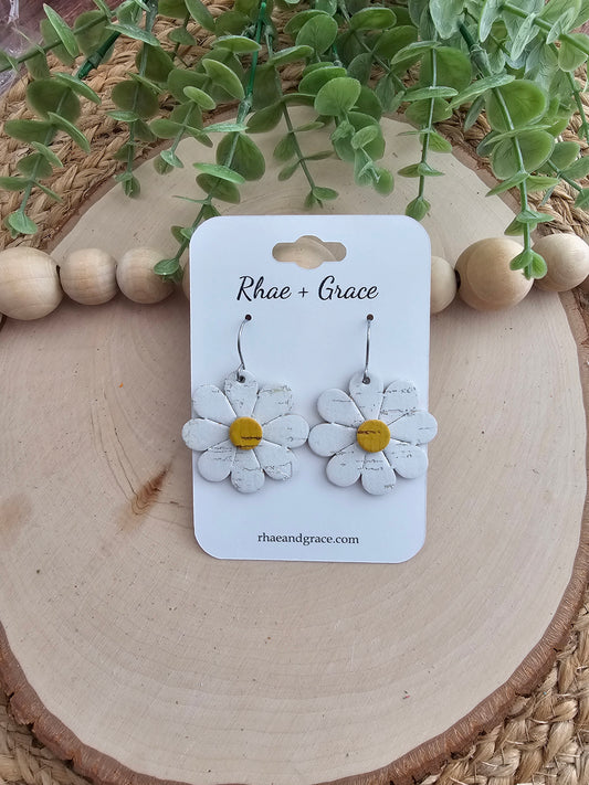 White Daisy Flower Earrings