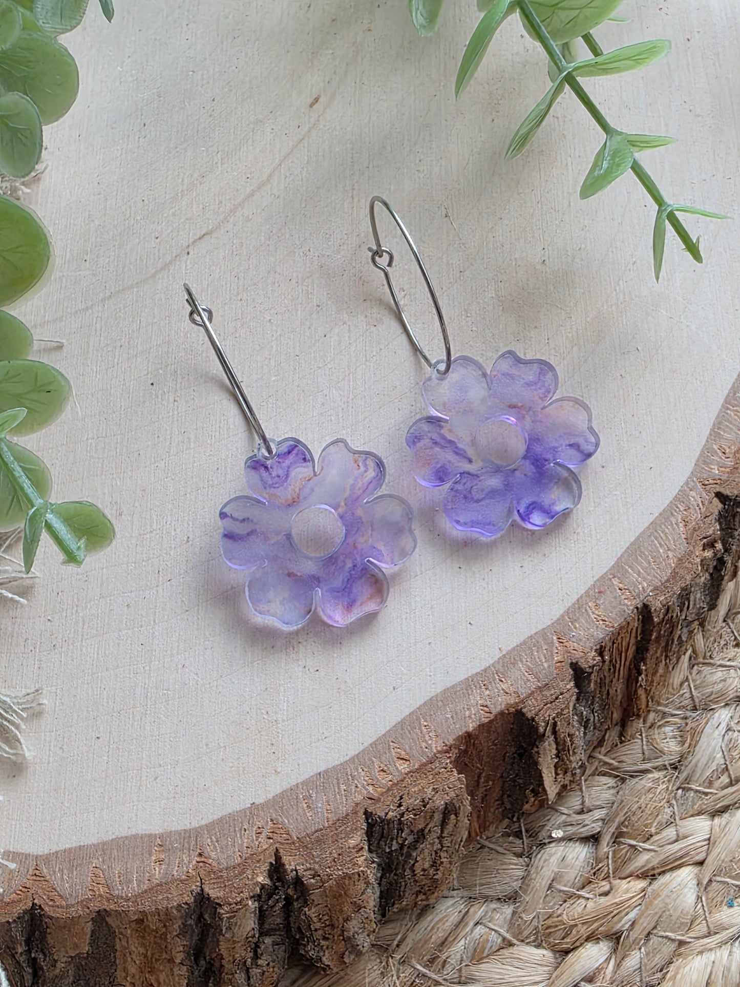 Purple Acrylic Flower Hoop Earrings