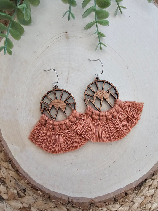 Mountain Sunrise Macramé Earrings - Orange