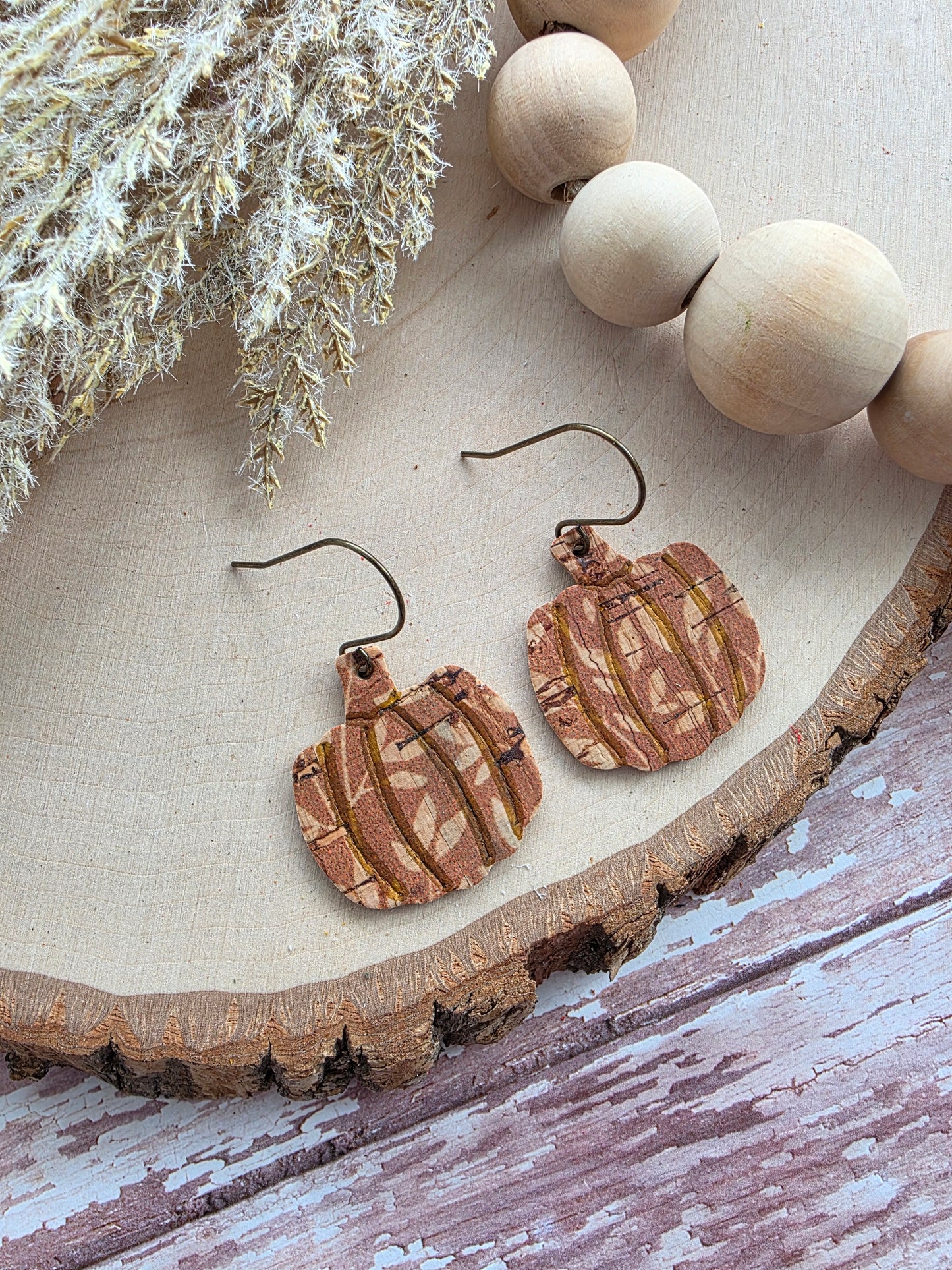 Rusty Orange Willow Branch Pumpkin Earrings