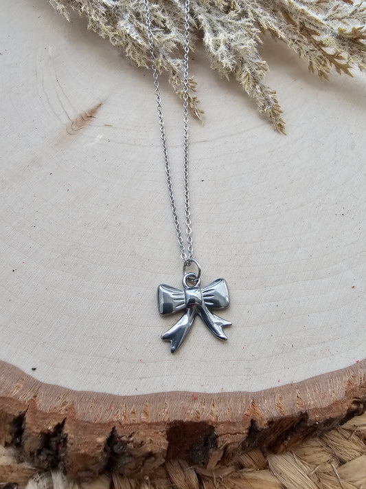Bow Necklace - Silver Stainless Steel