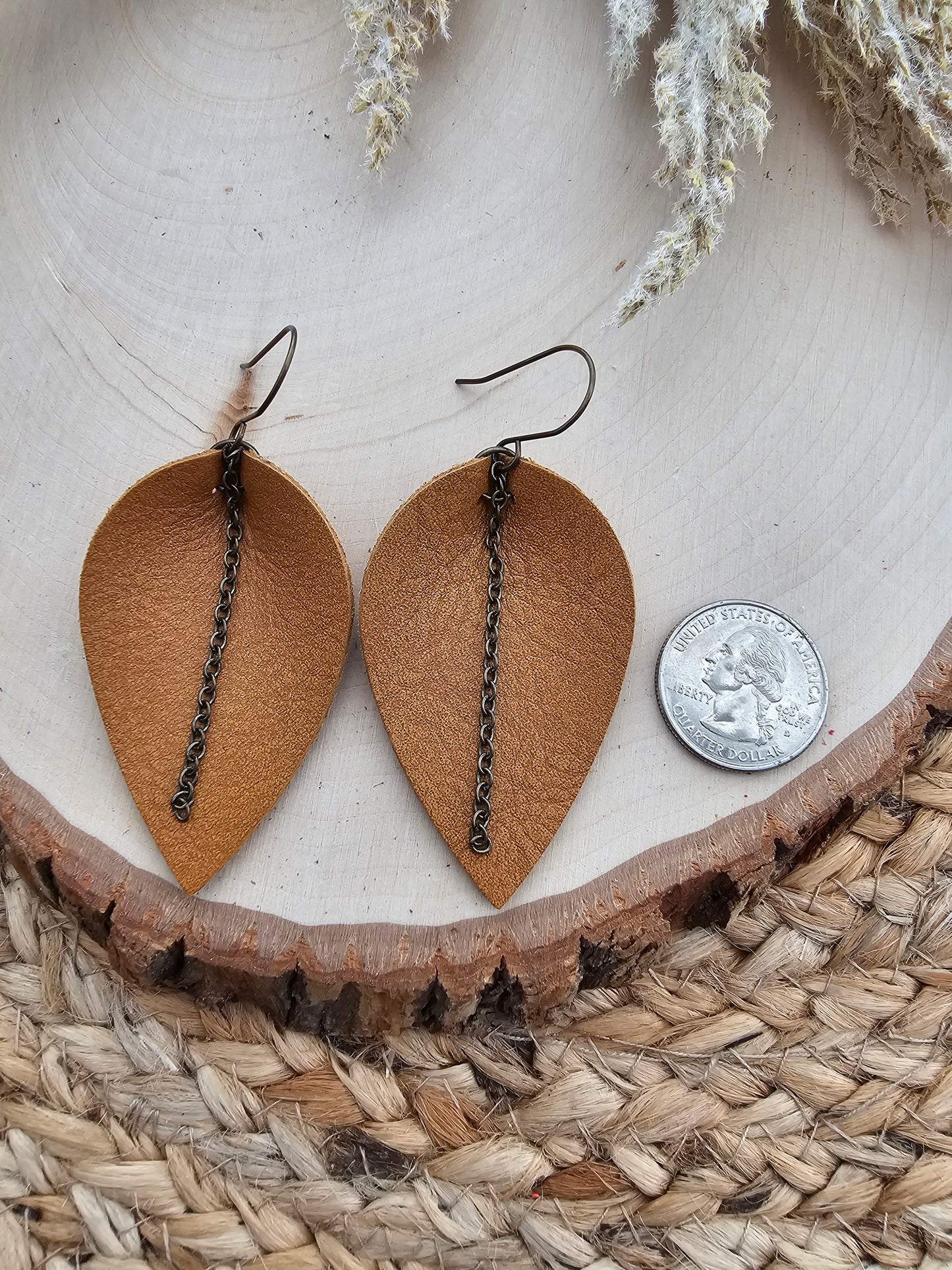 Honey Brown Chain Pinched Petal Earrings - Large (2.5")